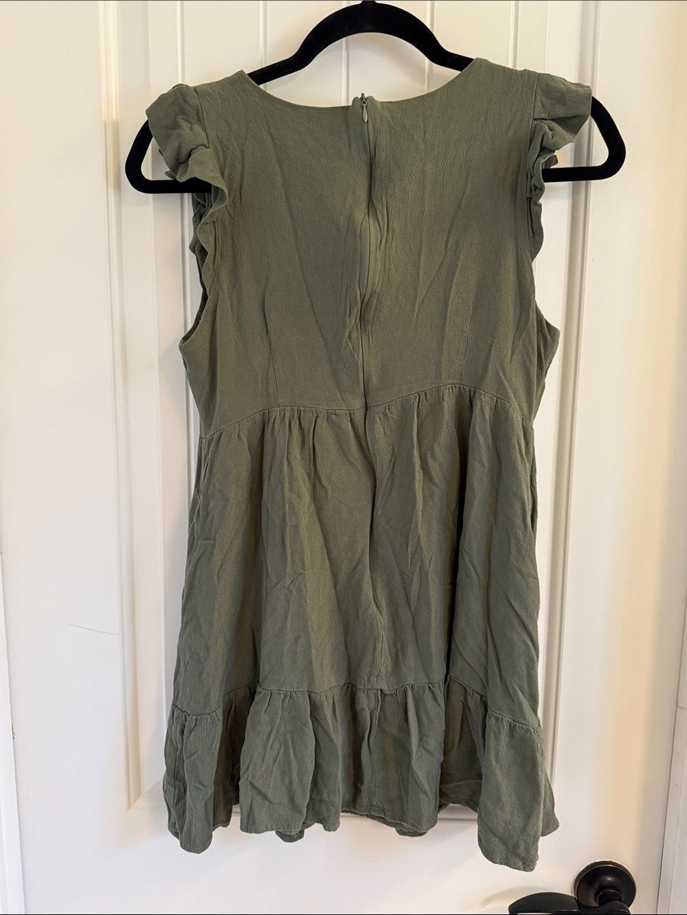 Altar'd State Olive Green Ruffle Babydoll Mini Dress with Pockets Small - Picture 5 of 7
